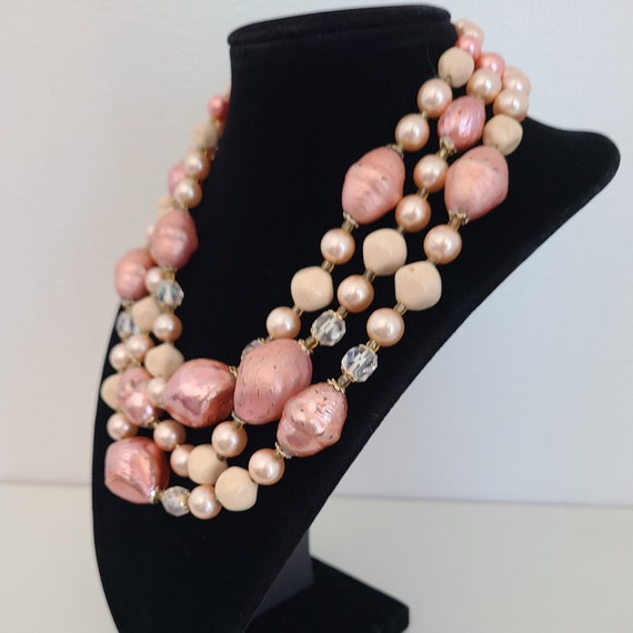 Vintage Japan Necklace Multicolored Multidimensional Pink