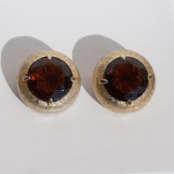 Vintage Clip-On Earrings Amber Honey Huge Rhinest… - image 2