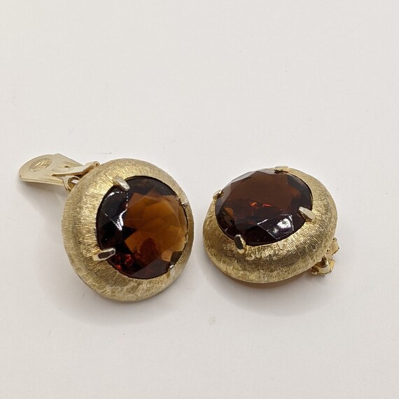 Vintage Clip-On Earrings Amber Honey Huge Rhinest… - image 3