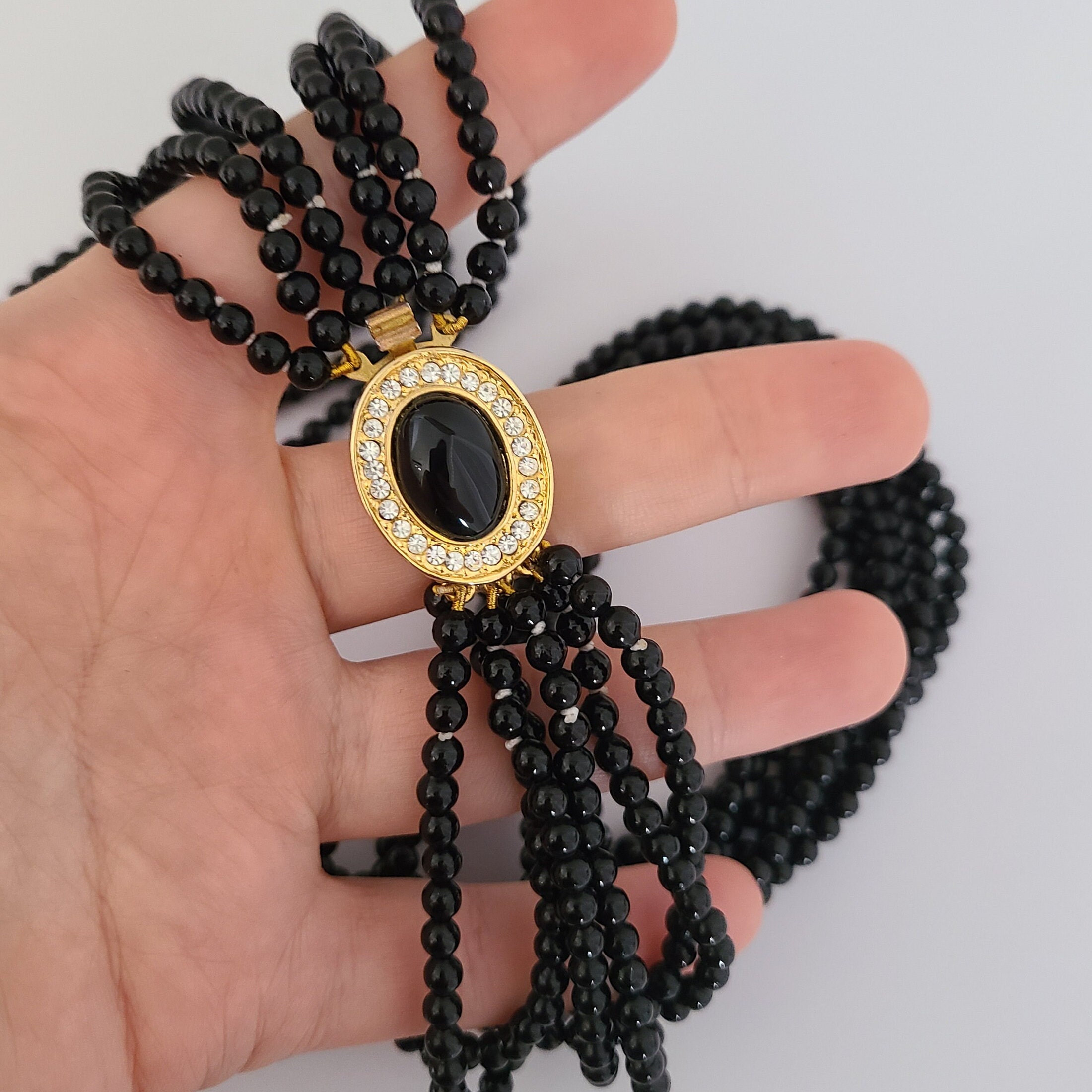【VINTAGE HOLLYWOOD】Black Stone Beads Necklace_VH2478NE072M Vintage-Long-Sterling-925-