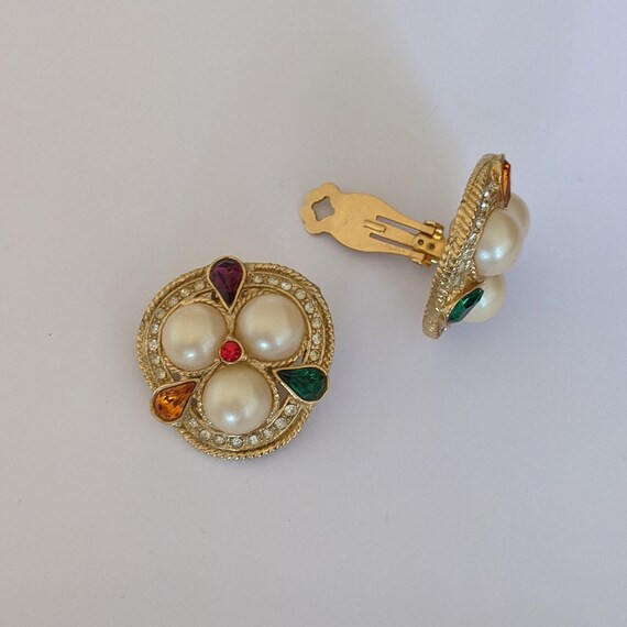 Vintage Clip-on earrings Faux Pearls Multicolored… - image 6