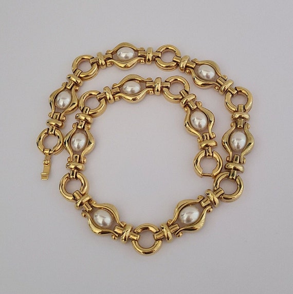 Vintage Necklace Choker Elegant Goldtone Links wi… - image 4