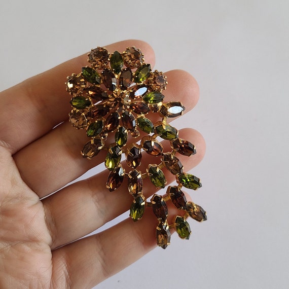 Vintage HOBE Brooch Pendant Green and Brown Color… - image 2