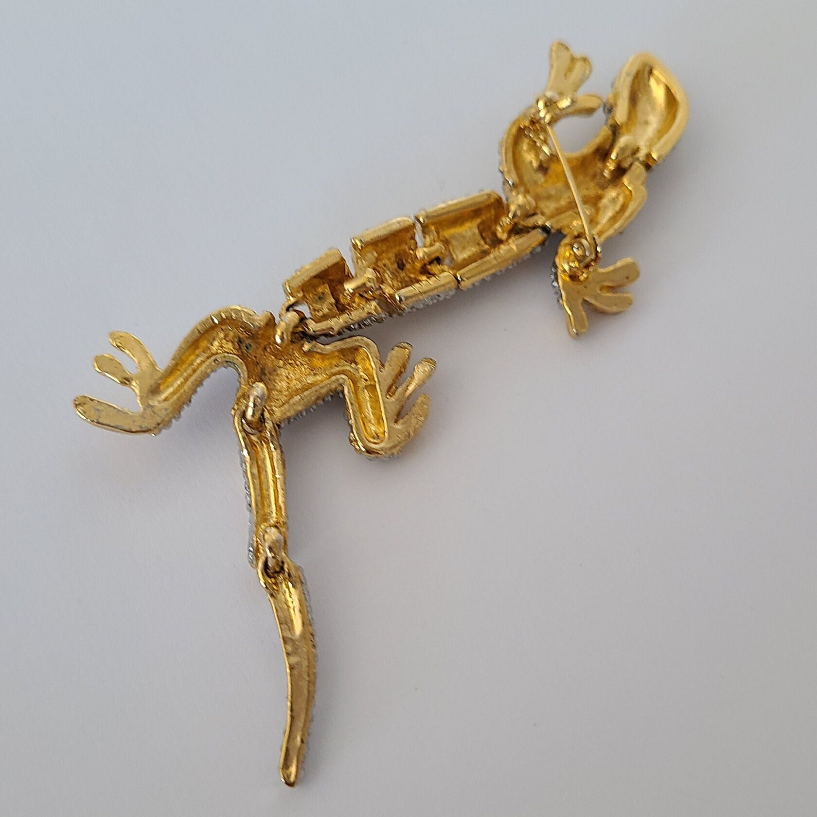 Fijne Antieke Hagedis Broche Vintage Kristal - Zinklegering Dieren Speld Voor Jassen, Pakken En Jurken