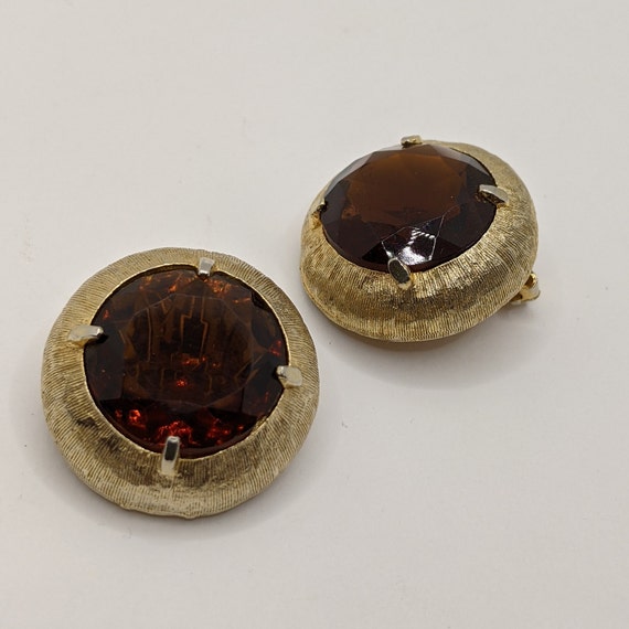 Vintage Clip-On Earrings Amber Honey Huge Rhinest… - image 8