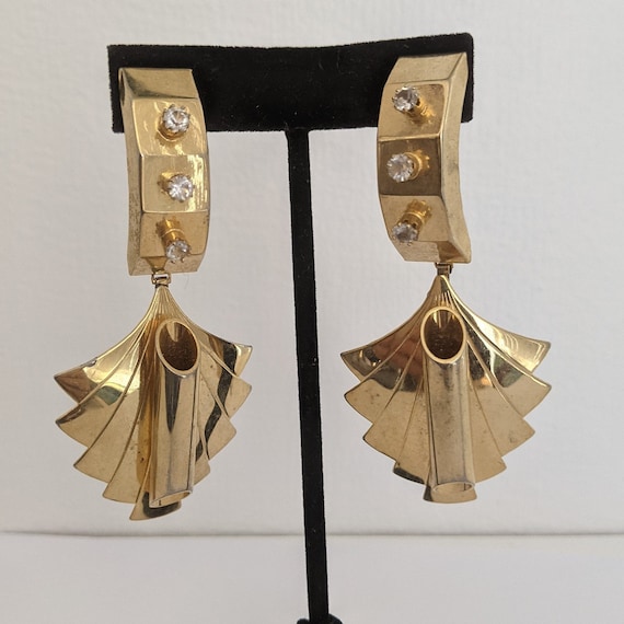 Vintage Drop Earrings Art Deco Style Futuristic G… - image 1