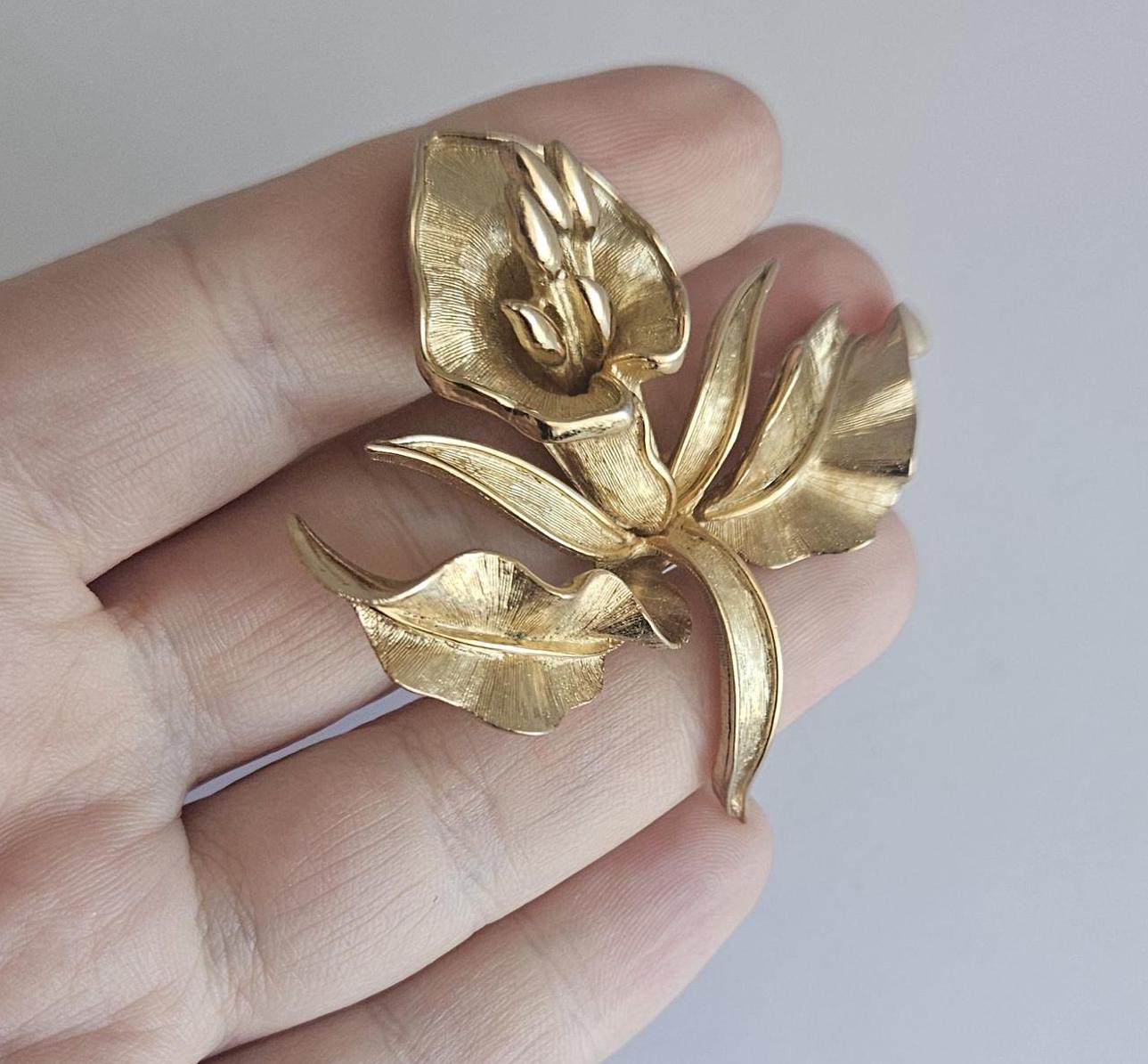 Vintage MARCEL BOUCHER Brooch Goldplated Orchid Flower Brooch Pin