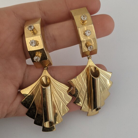Vintage Drop Earrings Art Deco Style Futuristic G… - image 3