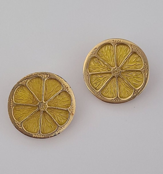 Rare Vintage Napier Clip-on Earrings Lemon Yellow… - image 1