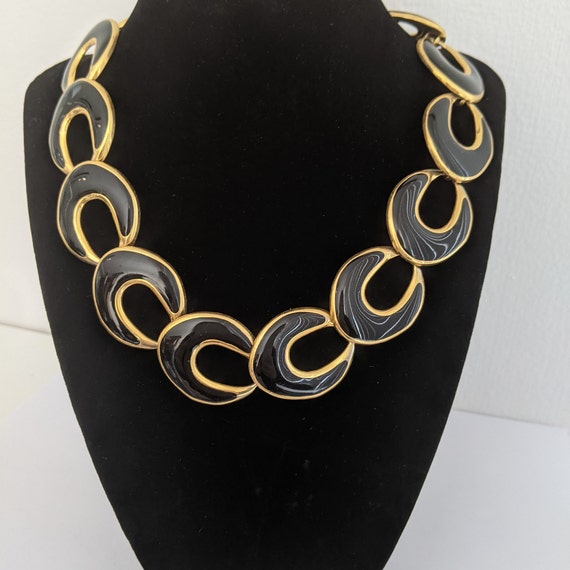 Vintage Necklace Black Enamel Goldtone  Large Ova… - image 2