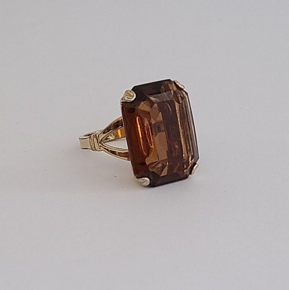 Vintage Avon Cocktail Ring Large Brown Crystal Gol