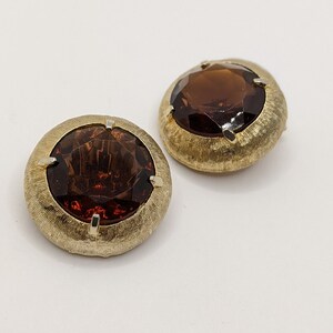Vintage Amber Rhinestone Clip-On Earrings: Goldtone Statement Jewelry