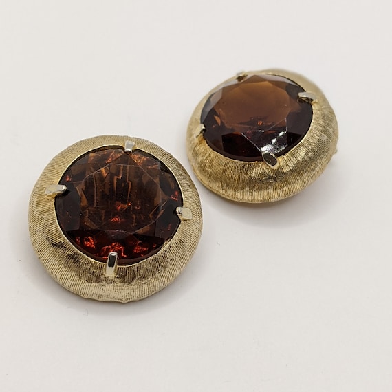 Vintage Clip-On Earrings Amber Honey Huge Rhinest… - image 1