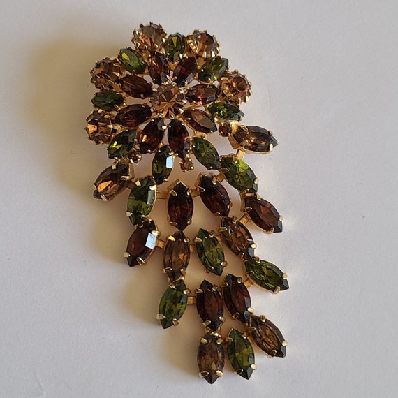 Vintage HOBE Brooch Pendant Green and Brown Color… - image 7