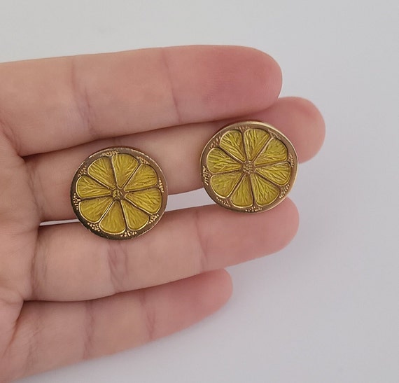 Rare Vintage Napier Clip-on Earrings Lemon Yellow… - image 4