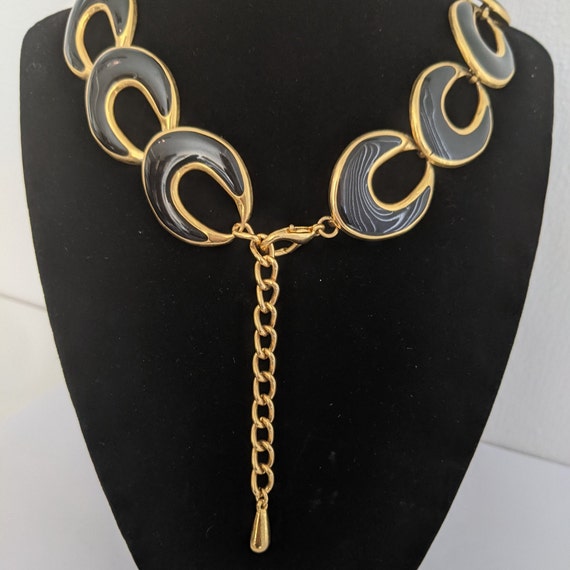 Vintage Necklace Black Enamel Goldtone  Large Ova… - image 4