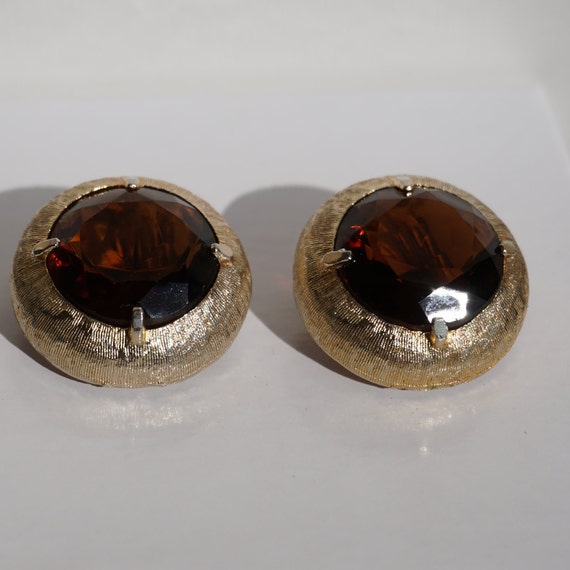 Vintage Clip-On Earrings Amber Honey Huge Rhinest… - image 6