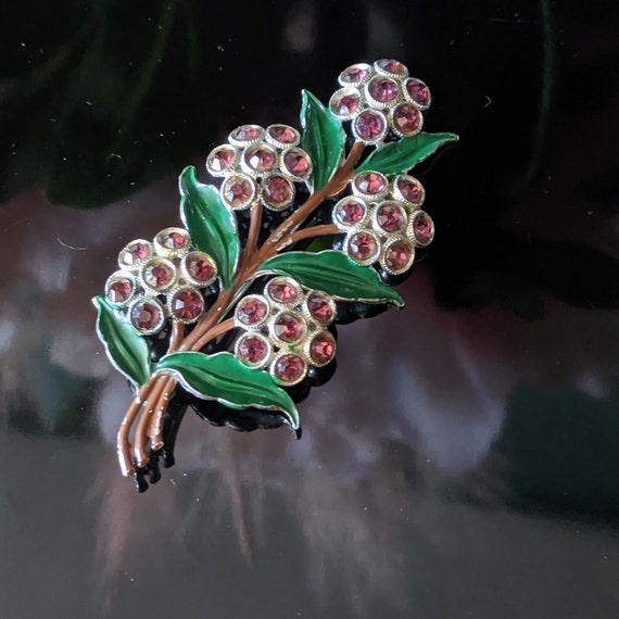 Vintage 30s Brooch Pot Metal Flower Setting  with… - image 1