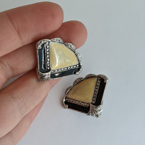 Vintage Avon Clip-on Earrings Black and Yellow En… - image 5