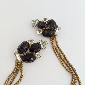 Vintage Brooches Chatelaine  Victorian Style Deep-Purple Crystals Clear Color Crystals with a Three-String Chain