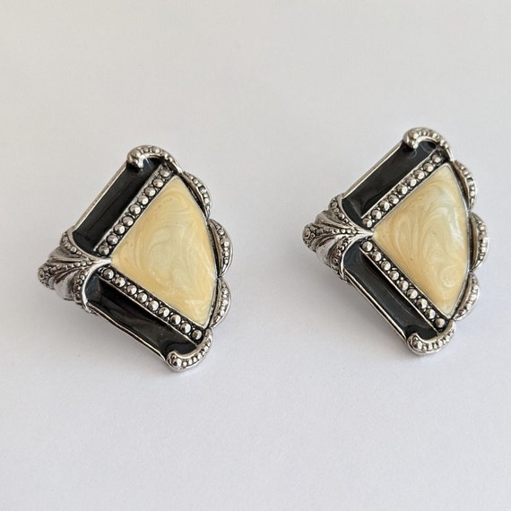 Vintage Avon Clip-on Earrings Black and Yellow En… - image 3