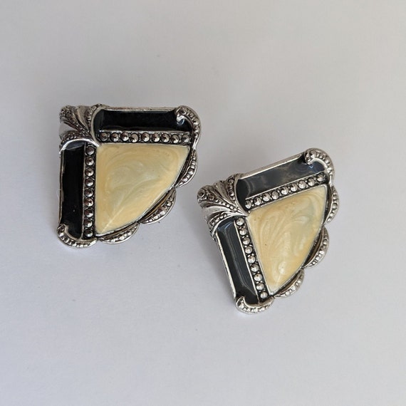 Vintage Avon Clip-on Earrings Black and Yellow En… - image 6