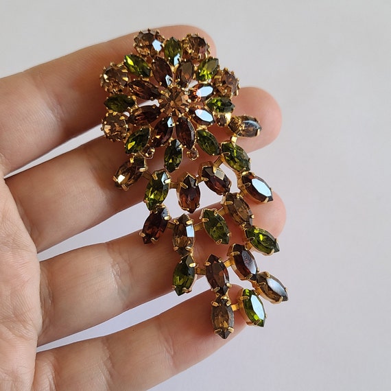 Vintage HOBE Brooch Pendant Green and Brown Color… - image 5