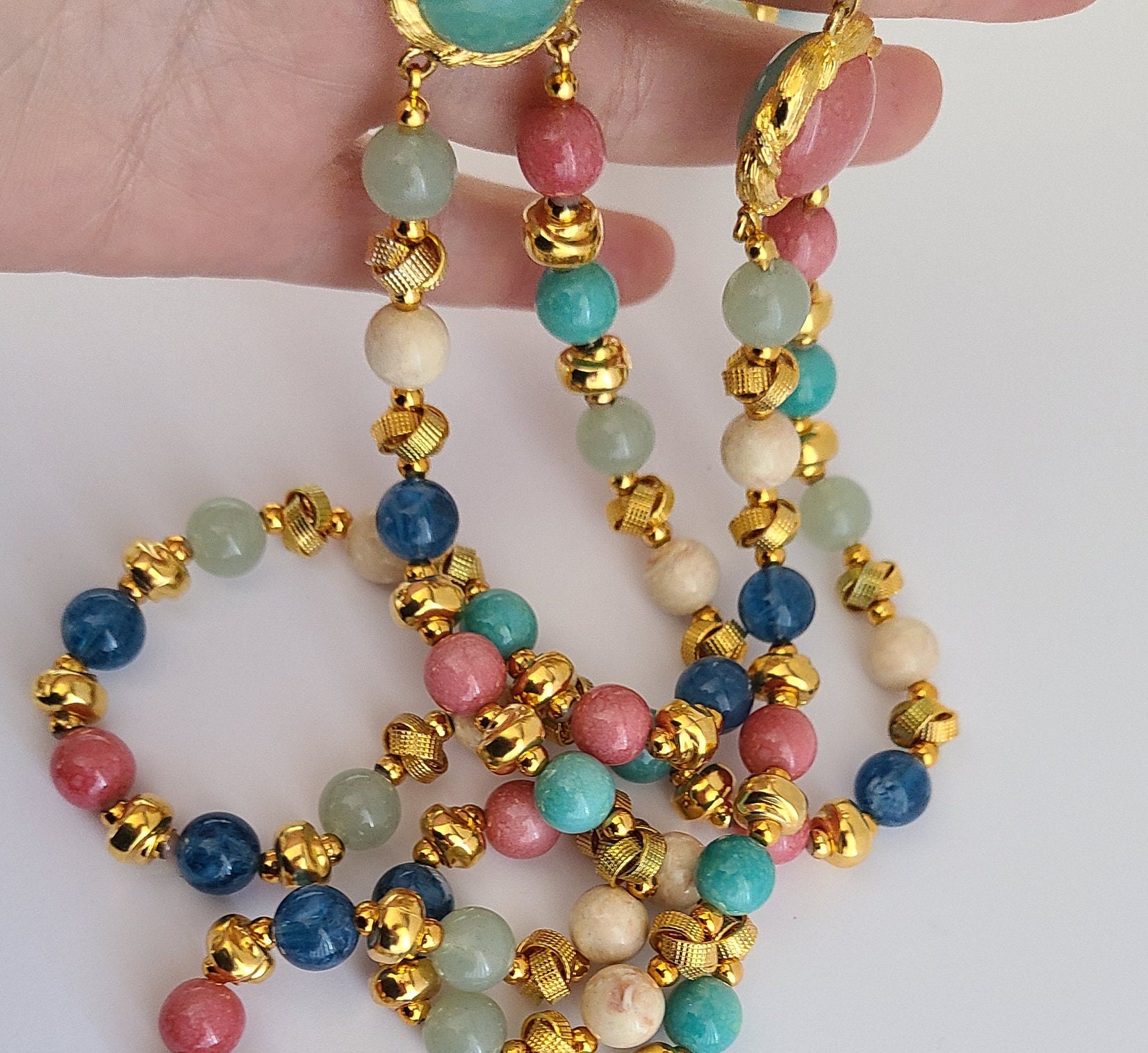 Collier Vintage Double Rang Perles Blanches Et Roses - Superbe Occasion