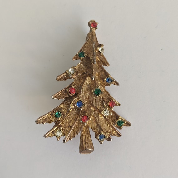 Broche Sapin De Noël - Strass Rouge Jaune Blanc Et émail Vert - Marque CLJ - Neuf Avec étiquette