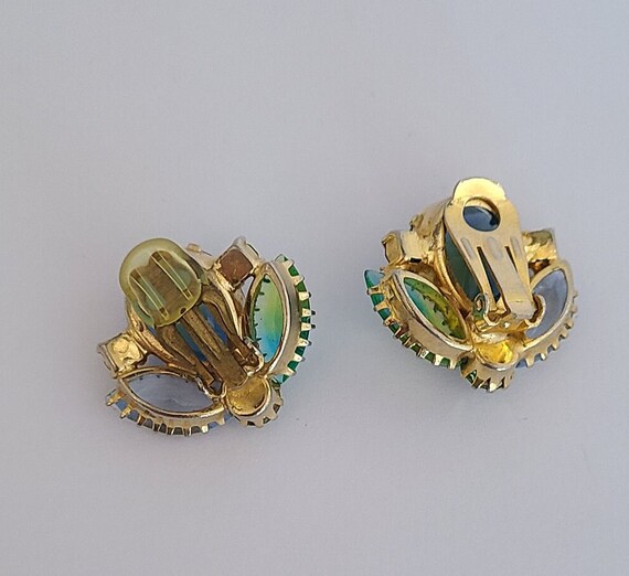 Vintage Clip-on Earrings Massive Blue and Green C… - image 3