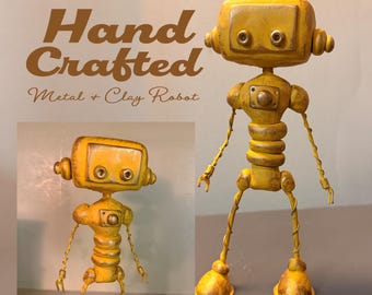 Escultura de robot steampunk hecha a mano / Decoración rústica de metal