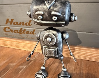 Robot rústico / Robot steampunk / Robot espacial / Robot rústico / Regalo para niña/hombre / Robot caprichoso / Decoración rústica / Robot de arcilla polimérica