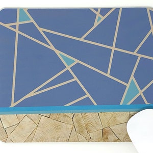 Decorative Mouse Pad - Wood and Geo Blue - Non-slip Rubber mousepad - 4mm