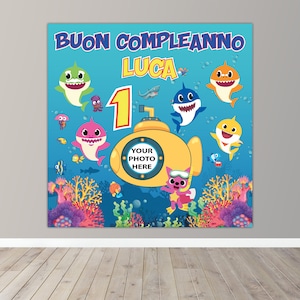 Baby Shark compleanno Sfondo, Banner, Poster, Bambino Compleanno, Compleanno Decorazione Fornitura, primo compleanno, Bambino Squalo