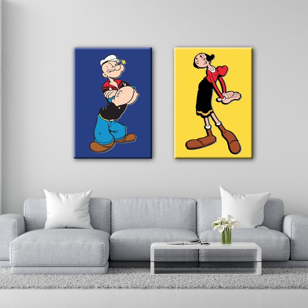 popeye, olive, braccio di ferro. Coppia di Poster o Coppia di Quadri su Tela o su Carta fotografica, Canvas, Photographic paper.