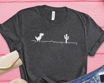 No Internet No Life Dinosaur Chrome Funny Game 8-Bit Pixel Unisex Tee T-Shirt