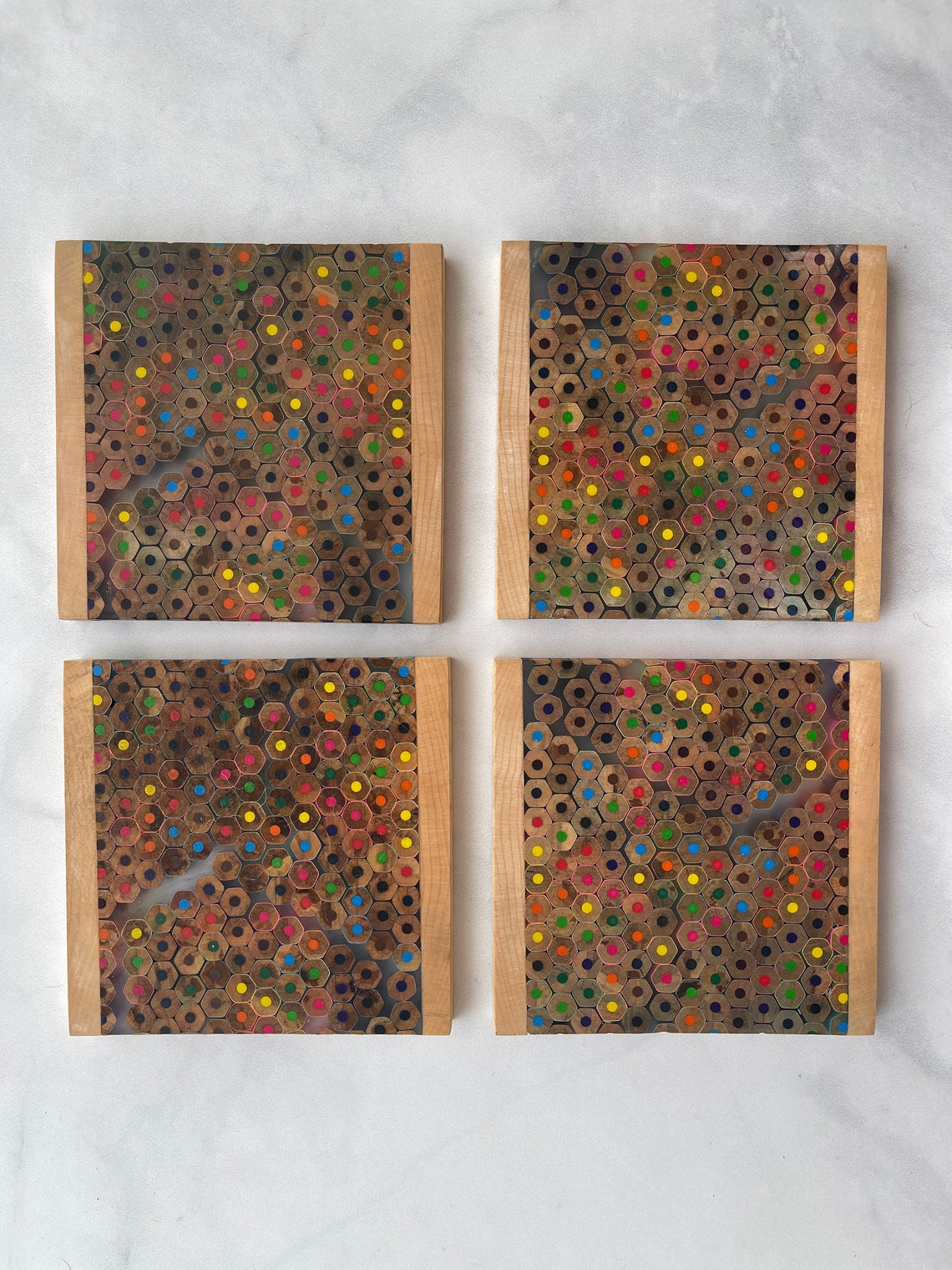 Colored Pencil Epoxy Coasters set of 4 Etsy