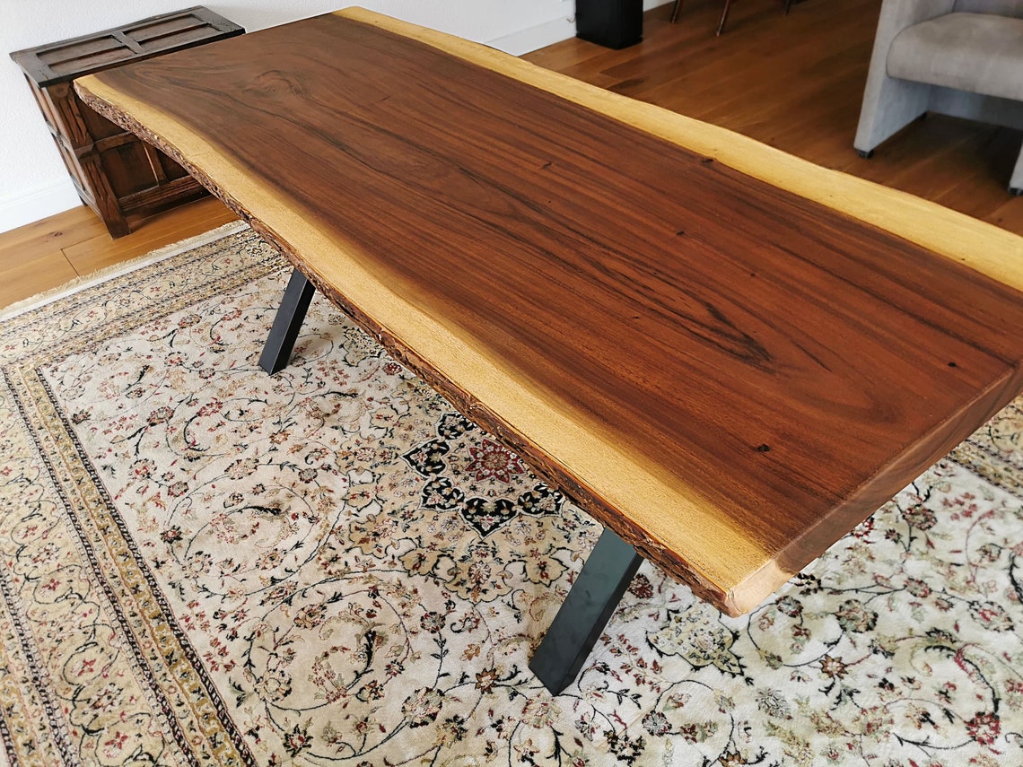 Trunk Table Suar Mat Tree Bark I Dining Table Wood Slab Table Etsy