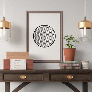 Blume des Lebens Poster, Heilige Geometrie Druck, abstrakte geometrische Kunst, Mandala Instant Download, minimalistische schwarz und weiß druckbare