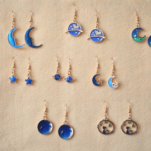 Copper Moonphase Earrings Long Moon Earrings Celestial Etsy