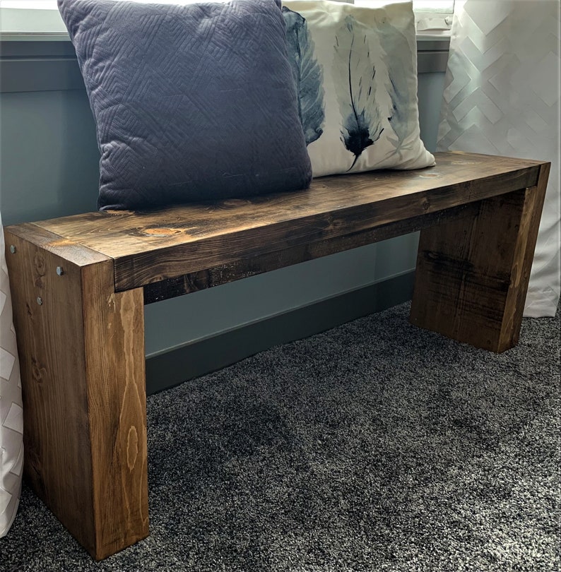 Modern Rustic Wooden Bench Bedroom Bench Entryway Bench image 1
