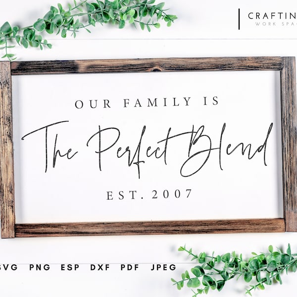 The Perfect Blend with Established Family Sign SVG | Positive Quotes Farmhouse Living Room Decor | Mothers Day Gift Cricut DIY