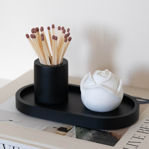Black Oval Decorative Tray | Water Resistant | Modern Contemporary Home Decor | Trinket Dish | Styling Tray | Candle Tray | Soap Bottle Tray