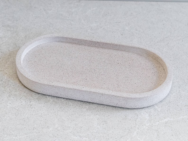 Oval Decorative Tray Water Resistant Styling Tray Trinket Dish Candle Tray Soap Bottle Tray Fits 500ml Bottles Cream Sandstone