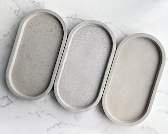 IMPERFECT Oval Decorative Trinket Tray in Grey Concrete and Charcoal Grey | Water Resistant | Candle Tray | Soap Bottle Tray