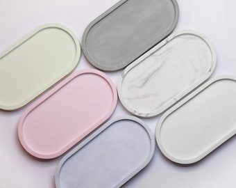 IMPERFECT Oval Decorative Concrete Tray | Water Resistant | Trinket Dish | Candle Tray | Soap Bottle Tray | Pastel Blue, Green and Pink