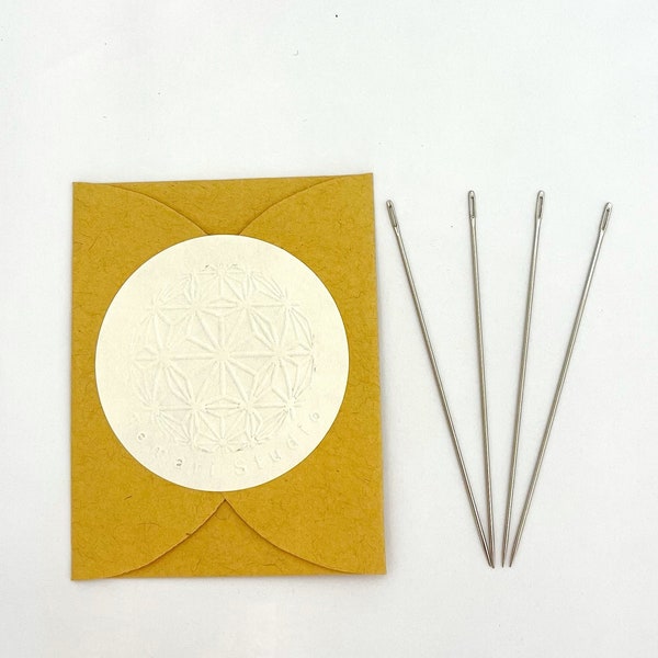 Temari/Sashiko needles by Temari Studio. Extra long and thin with large eye. 4 needles in 1 size per pack.