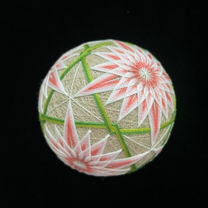Temari Embroidery Kit &quot;Pink Chrysanthemums” on combination 8 division. Christmas ornament | decoration gifts, Japanese handcraft