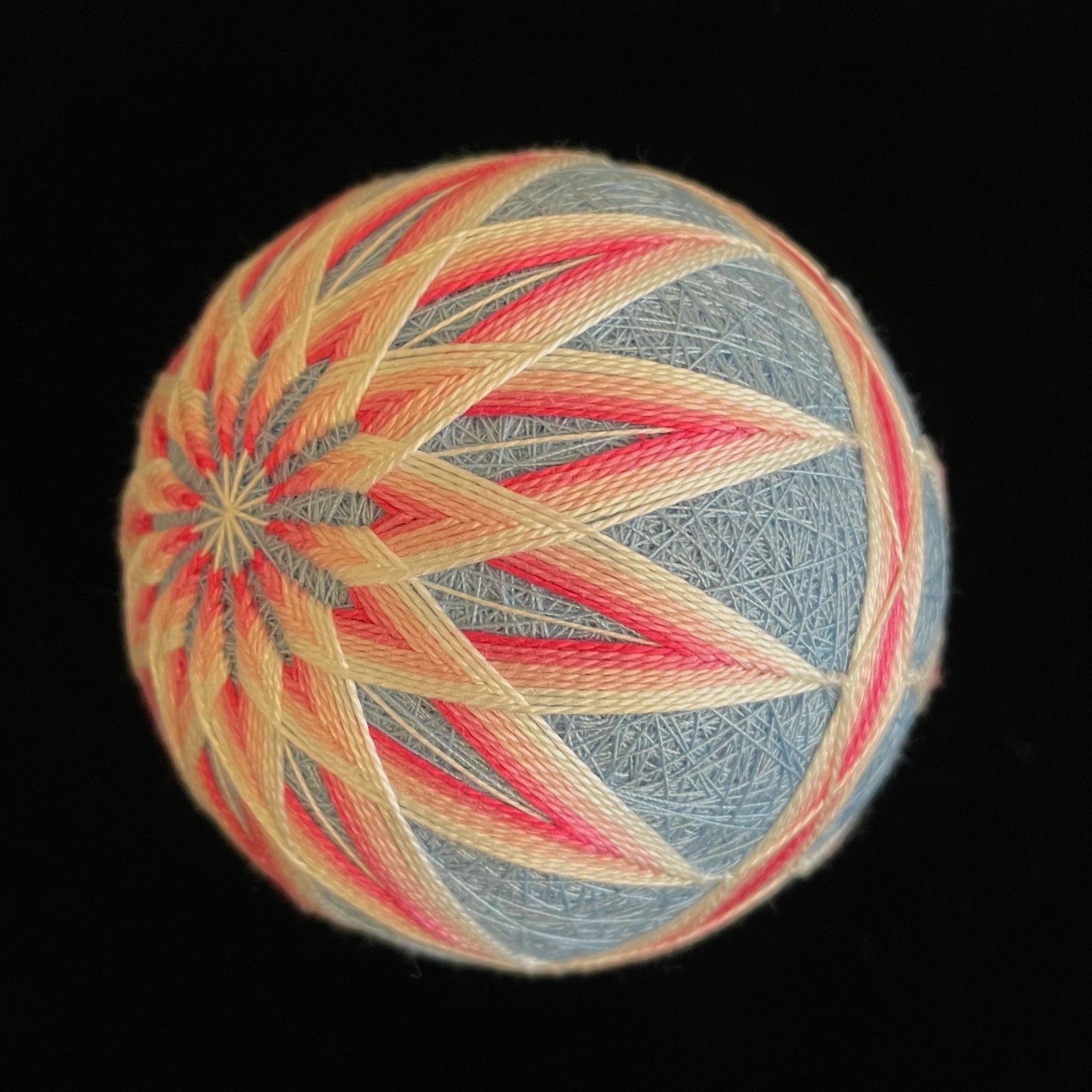 Handmade Temari Ball With Traditional Japanese Kiku Pattern