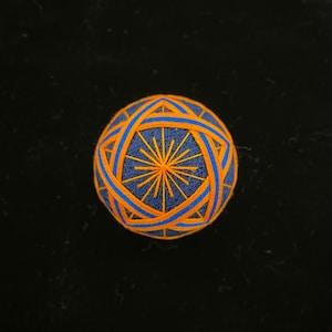 Temari Embroidery Kit for beginners - Star, Christmas ornament DIY, orange and royal blue cotton threads